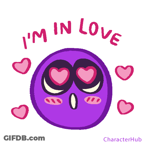 A Purple Ball With Hearts In Its Eyes And The Words I 'M In Love Above It GIF