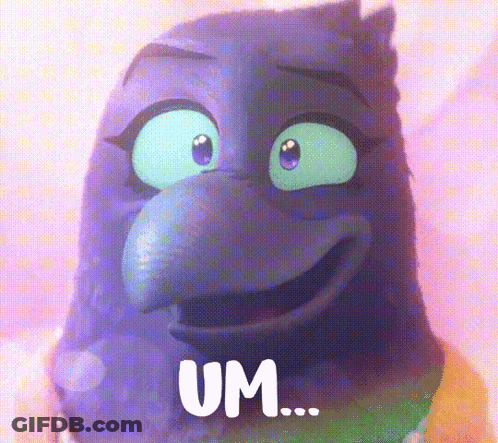 A Purple Bird With Green Eyes And The Word Um On It GIF