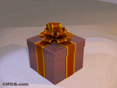 A Purple Box With A Gold Ribbon And Bow GIF