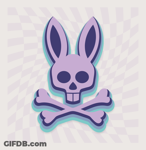 A Purple Bunny With A Skull And Crossbones On Its Head GIF
