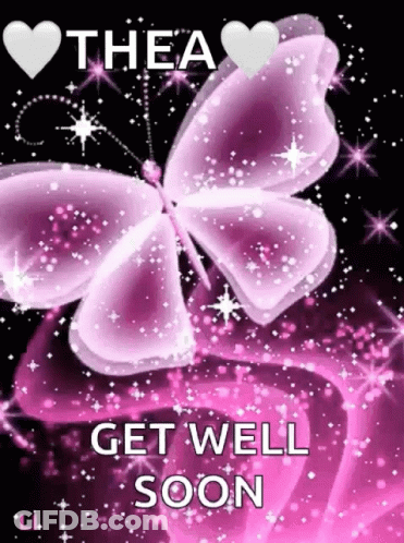 A Purple Butterfly With The Words Get Well Soon On It GIF