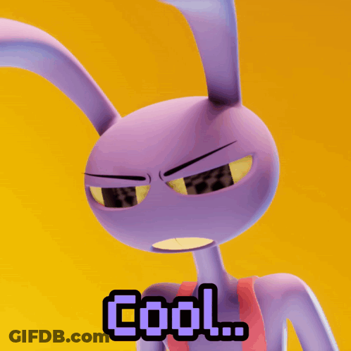 A Purple Cartoon Bunny With The Word Cool Written On It GIF