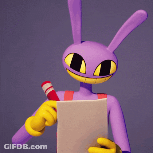 A Purple Cartoon Character Holding A Piece Of Paper With A Heart On It GIF