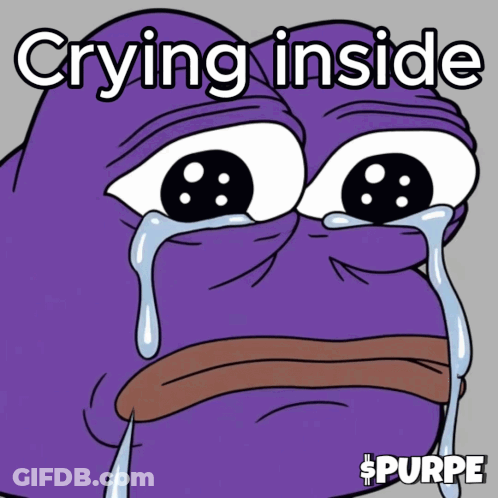 A Purple Cartoon Character Is Crying With The Words " Crying Inside " GIF