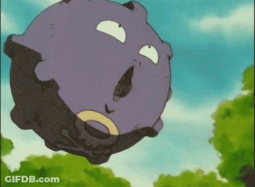 A Purple Cartoon Character Is Flying Through The Air With Trees In The Background GIF