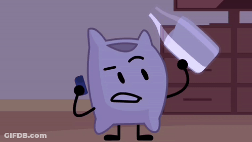 A Purple Cartoon Character Is Holding A Cup And A Bottle GIF