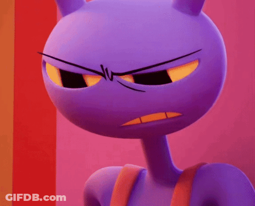 A Purple Cartoon Character Is Making An Angry Face GIF