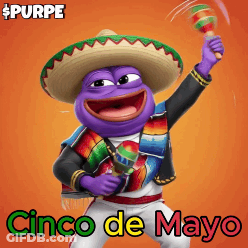 A Purple Cartoon Character Is Wearing A Sombrero And Holding A Maracas GIF