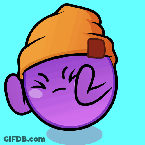 A Purple Cartoon Character Wearing An Orange Hat GIF
