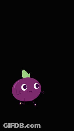 A Purple Cartoon Character With A Green Leaf On Top GIF