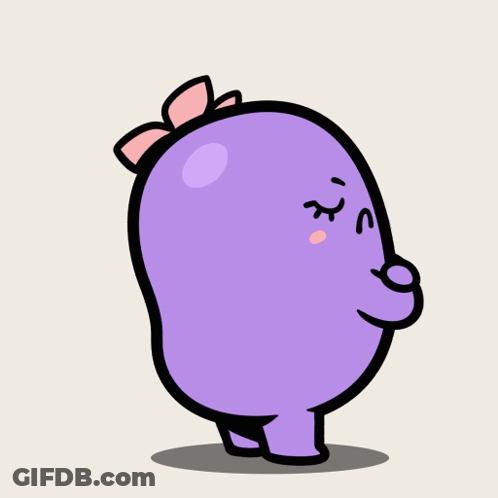 A Purple Cartoon Character With A Pink Bow On Her Head And A Smoke Coming Out Of Her Mouth GIF