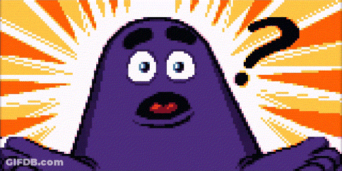A Purple Cartoon Character With A Surprised Look On His Face And A Question Mark Behind Him GIF