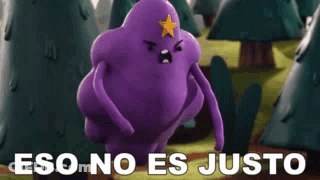 A Purple Cartoon Character With A Yellow Star On His Head And The Words Eso No Es Justo Below Him . GIF