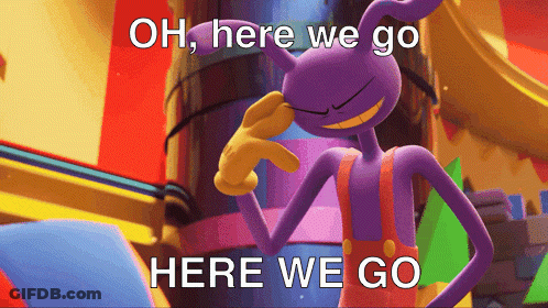 A Purple Cartoon Character With The Words Oh Here We Go Here We Go GIF