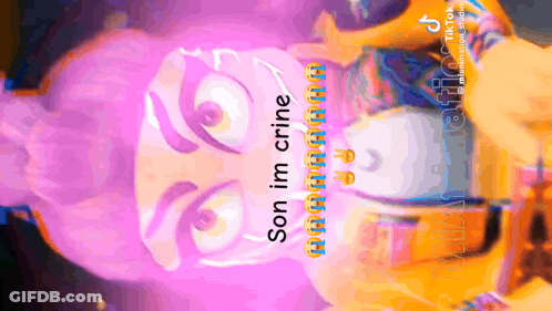 A Purple Cartoon Character With The Words Son Im Crine On It GIF