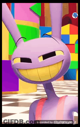 A Purple Cartoon Rabbit With A Big Smile On His Face GIF