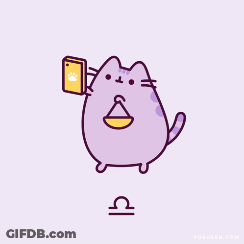 A Purple Cat Holding A Phone With A Scale On Its Face GIF
