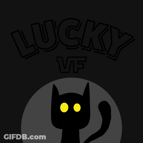 A Purple Cat Stands In Front Of A Neon Sign That Says " Lucky Vf " GIF