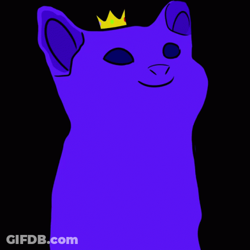 A Purple Cat Wearing A Yellow Crown On Its Head GIF