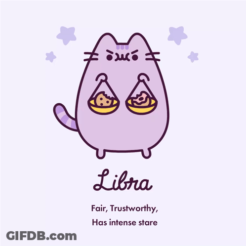 A Purple Cat With The Zodiac Sign Libra GIF