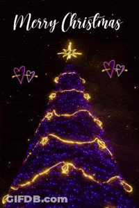 A Purple Christmas Tree With Hearts And Merry Christmas Written On It GIF