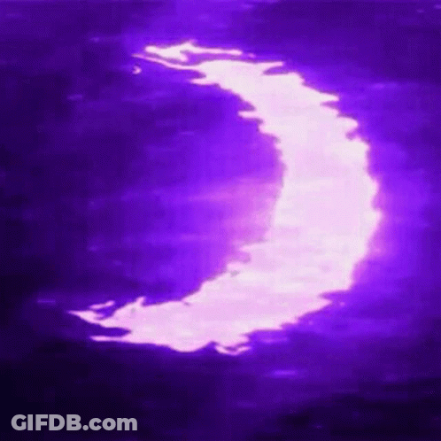 A Purple Crescent Moon Is Reflected In The Water Of A Lake . GIF
