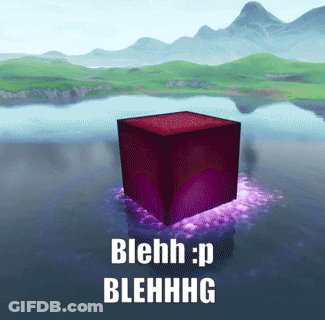 A Purple Cube Is Floating In The Water With The Words Blehh P Blehhhg GIF