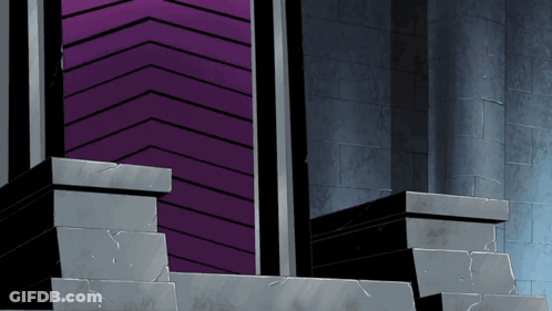 A Purple Door In A Dark Room With A Brick Wall GIF