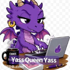 A Purple Dragon Is Typing On A Laptop Next To A Cup Of Coffee . GIF