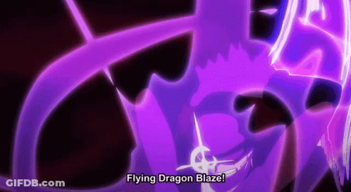 A Purple Dragon With The Words " Flying Dragon Blaze " Above It GIF