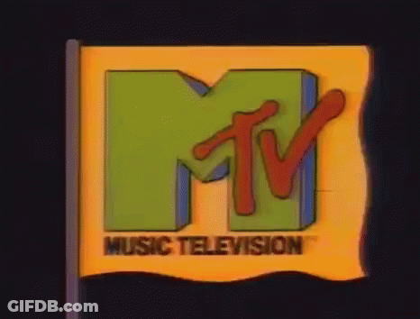 A Purple Flag With A Yellow Mtv Logo On It GIF