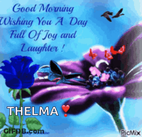 A Purple Flower With The Name Thelma On It GIF