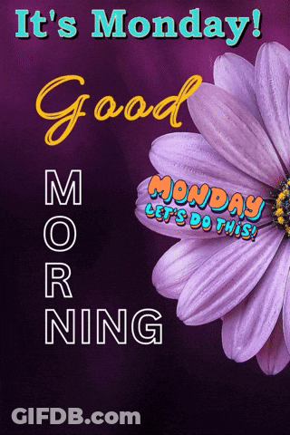 A Purple Flower With The Words It 'S Monday Good Morning On It GIF