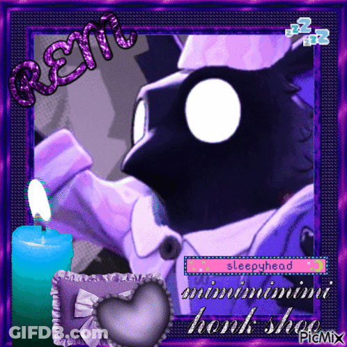 A Purple Frame With A Picture Of A Cartoon Character And The Name Sleepyhead GIF