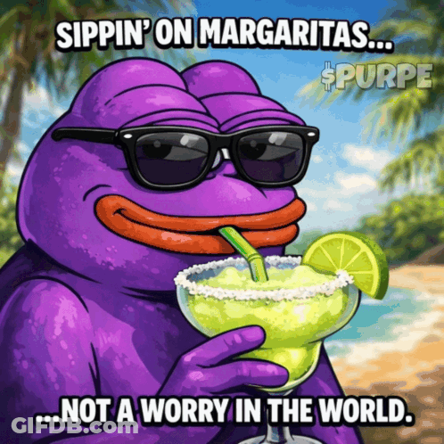 A Purple Frog Drinking A Margarita With The Caption Sippin ' On Margaritas GIF
