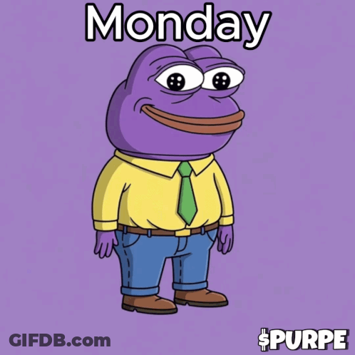 A Purple Frog In A Yellow Shirt And Tie With The Words Monday Fresh Start On The Bottom GIF