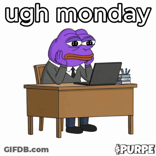 A Purple Frog Sits At A Desk With A Laptop And The Words Ugh Monday GIF