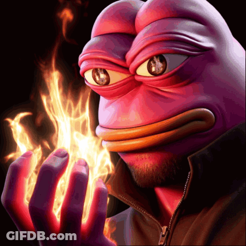 A Purple Frog With A Beard Is Holding A Fire In His Hand GIF