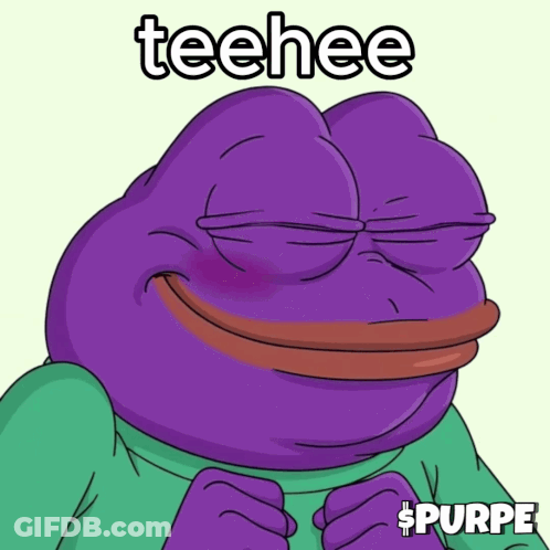 A Purple Frog With A Green Shirt Is Smiling And Says Teehee GIF