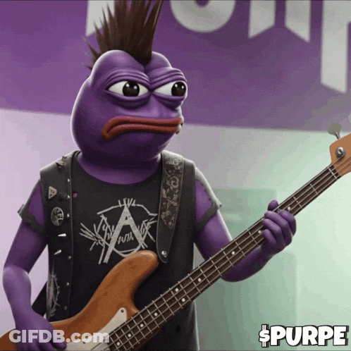 A Purple Frog With A Mohawk Is Holding A Bass Guitar GIF