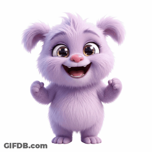 A Purple Furry Cartoon Character With Big Eyes GIF
