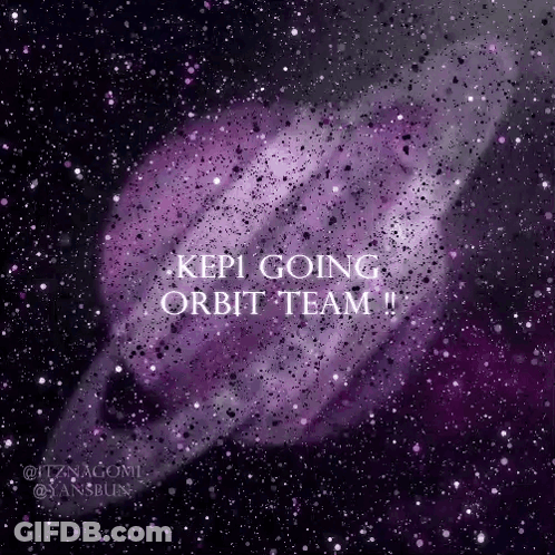 A Purple Galaxy With The Words `` Keep Going Orbit Team '' Written On It GIF