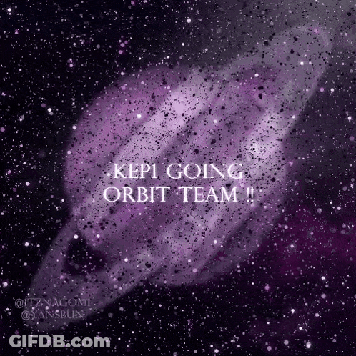 A Purple Galaxy With The Words `` Kepi Going Orbit Team '' Written On It . GIF