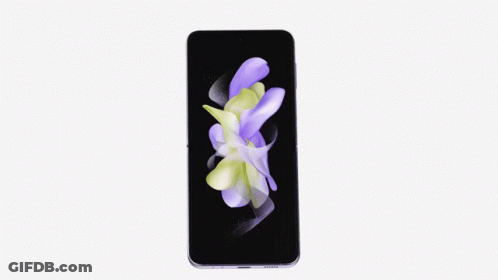 A Purple Galaxy Z Flip4 Is Displayed On A White Surface GIF