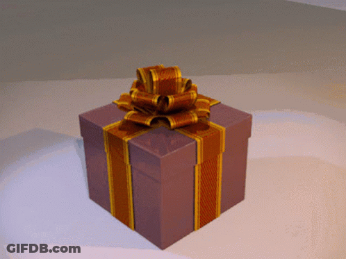A Purple Gift Box With A Gold And Brown Bow GIF