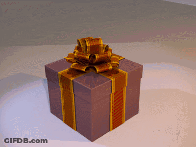 A Purple Gift Box With A Gold Bow On Top GIF
