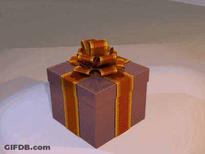 A Purple Gift Box With A Gold Striped Bow GIF