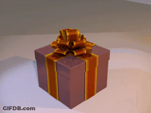 A Purple Gift Box With A Gold Striped Bow GIF