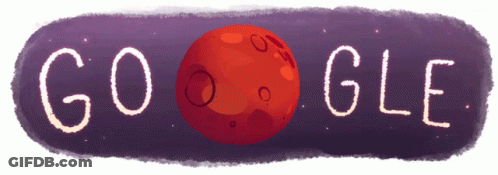 A Purple Google Logo With A Red Planet In The Center GIF