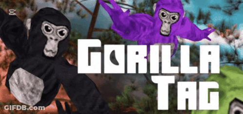 A Purple Gorilla Is Next To A Black Gorilla With The Words Gorilla Tag Below Them GIF